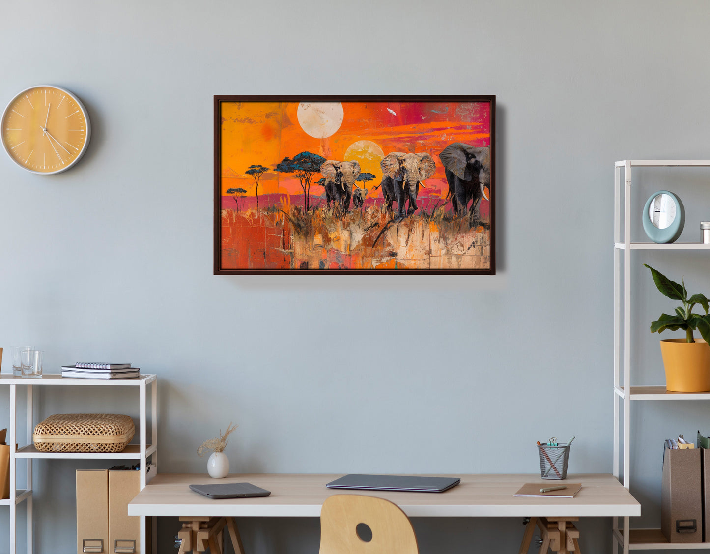Elephant Family Orange Sunset African American canvas print view 36