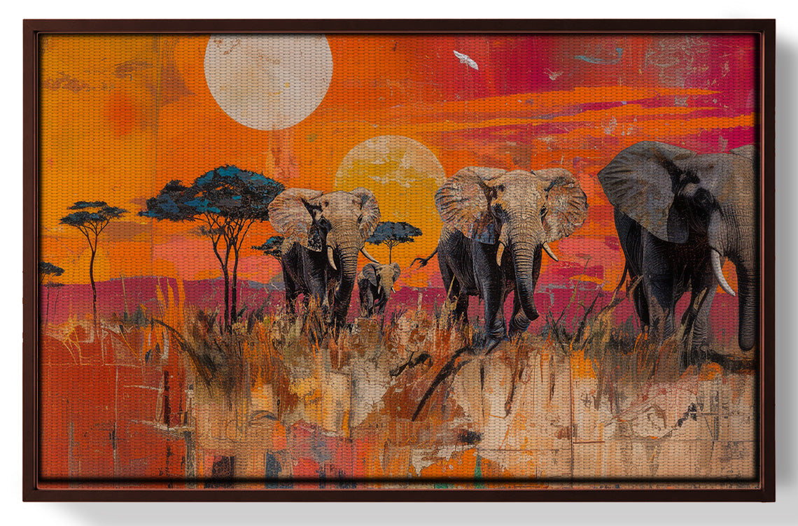 Elephant Family Orange Sunset African American canvas print view 31