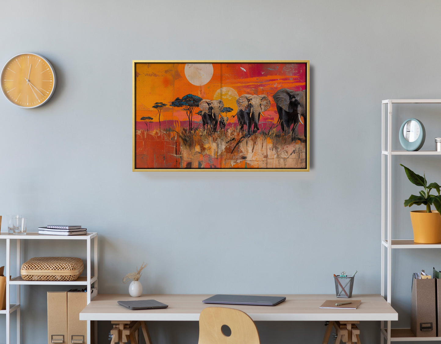 Elephant Family Orange Sunset African American canvas print view 42