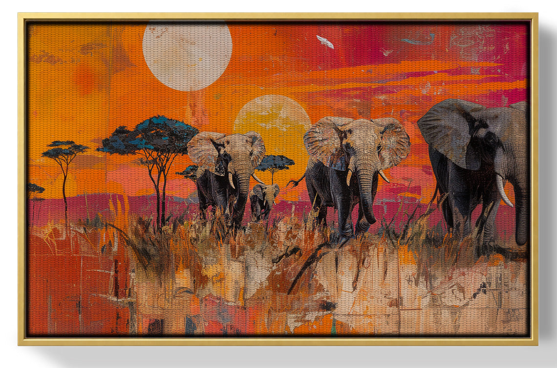 Elephant Family Orange Sunset African American canvas print view 37