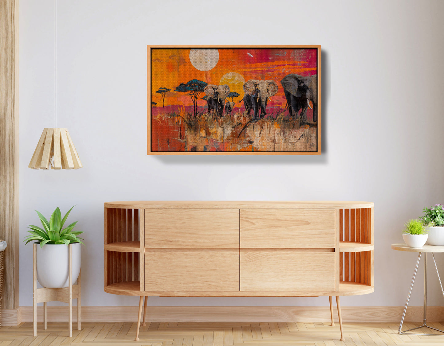 Elephant Family Orange Sunset African American canvas print view 44
