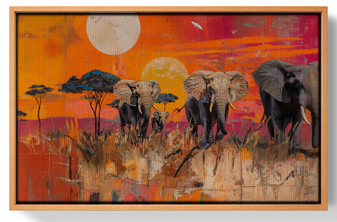 Elephant Family Orange Sunset African American canvas print view 43