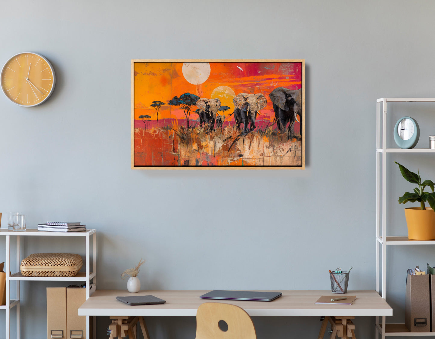 Elephant Family Orange Sunset African American canvas print view 54