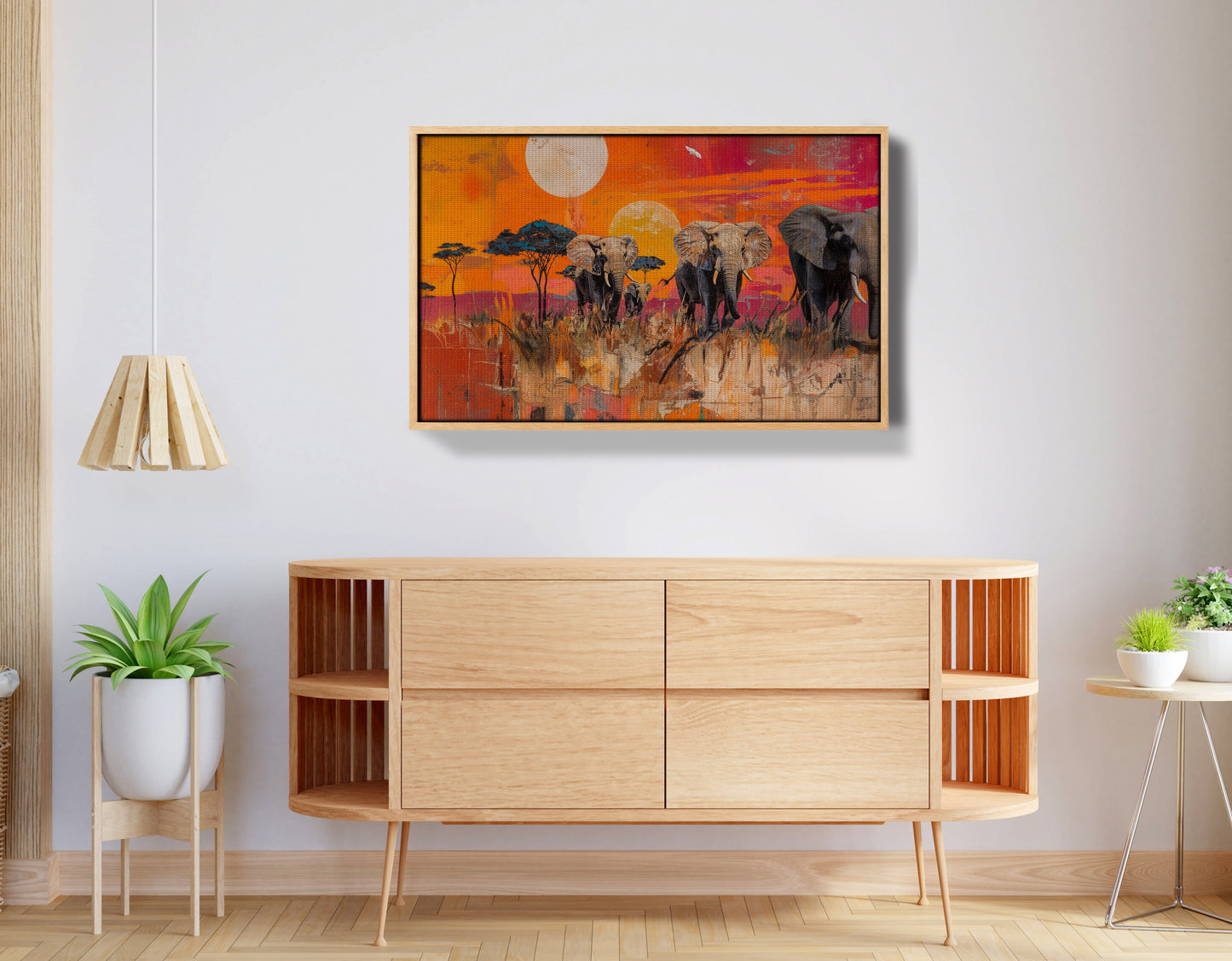 Elephant Family Orange Sunset African American canvas print view 50