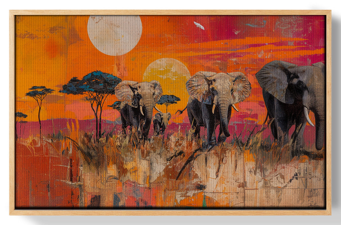 Elephant Family Orange Sunset African American canvas print view 49