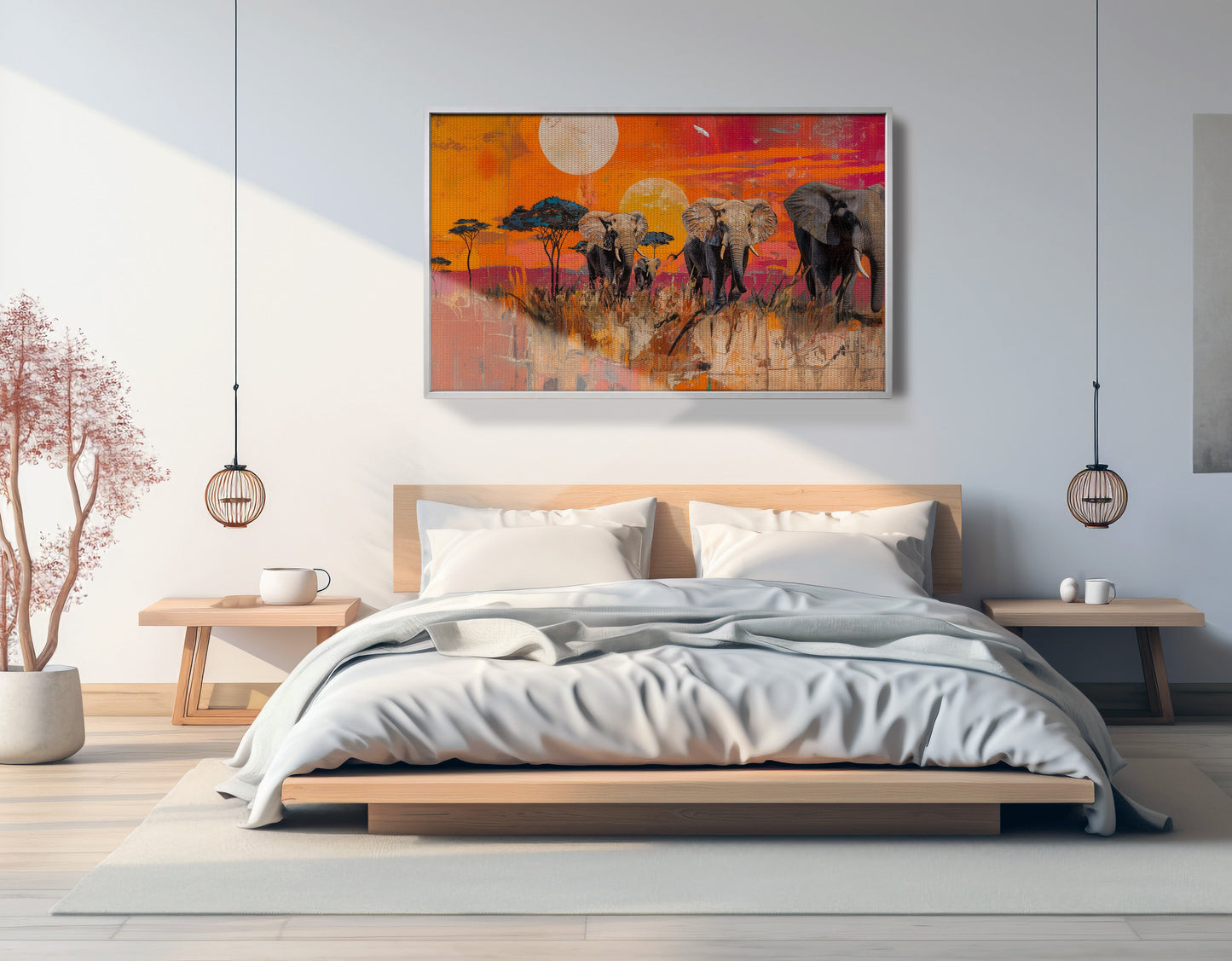 Elephant Family Orange Sunset African American canvas print view 57