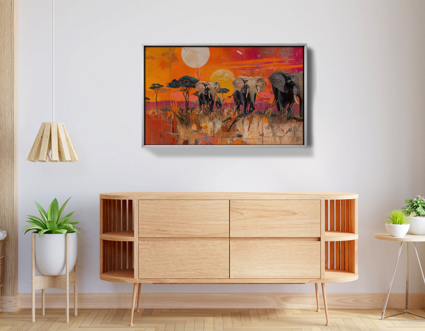 Elephant Family Orange Sunset African American canvas print view 56