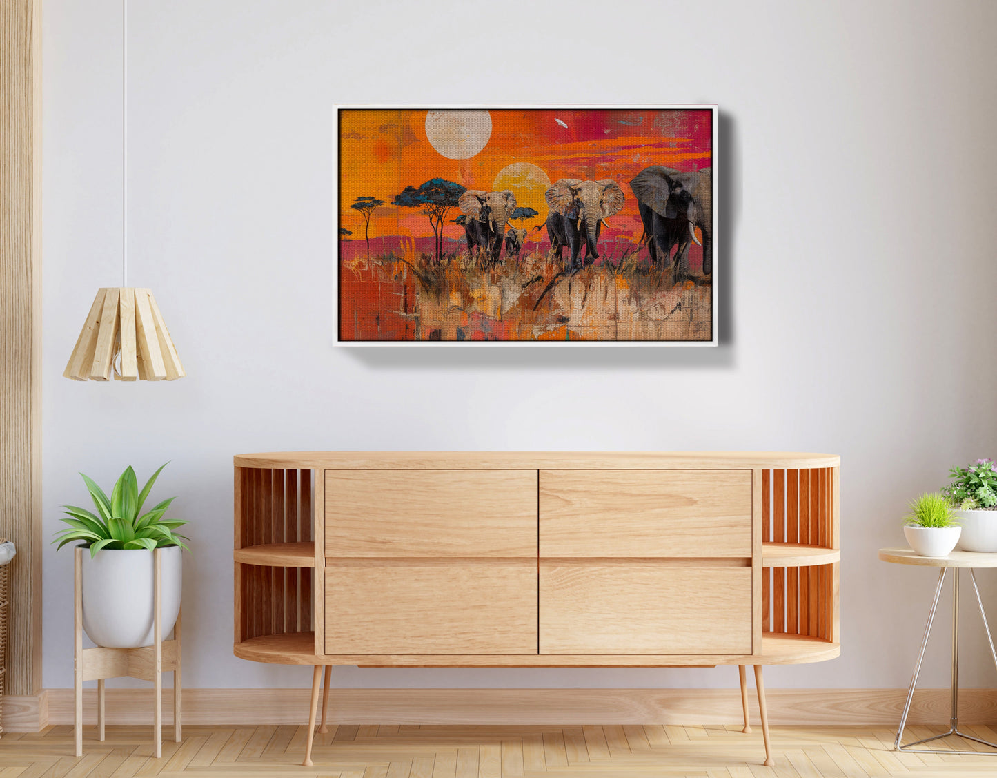 Elephant Family Orange Sunset African American canvas print view 62