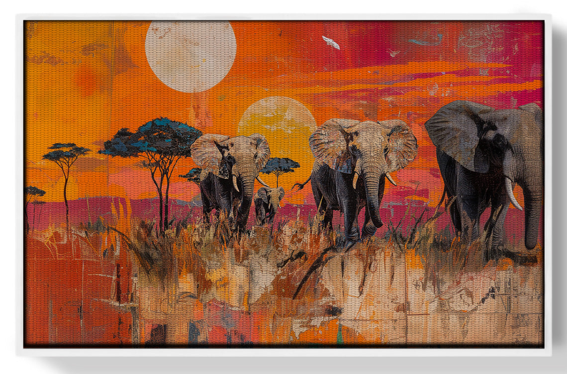 Elephant Family Orange Sunset African American canvas print view 61