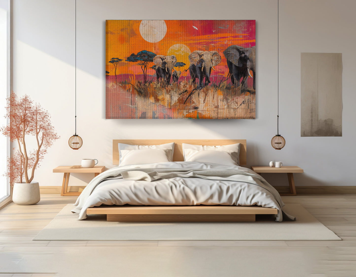Elephant Family Orange Sunset African American canvas print view 15