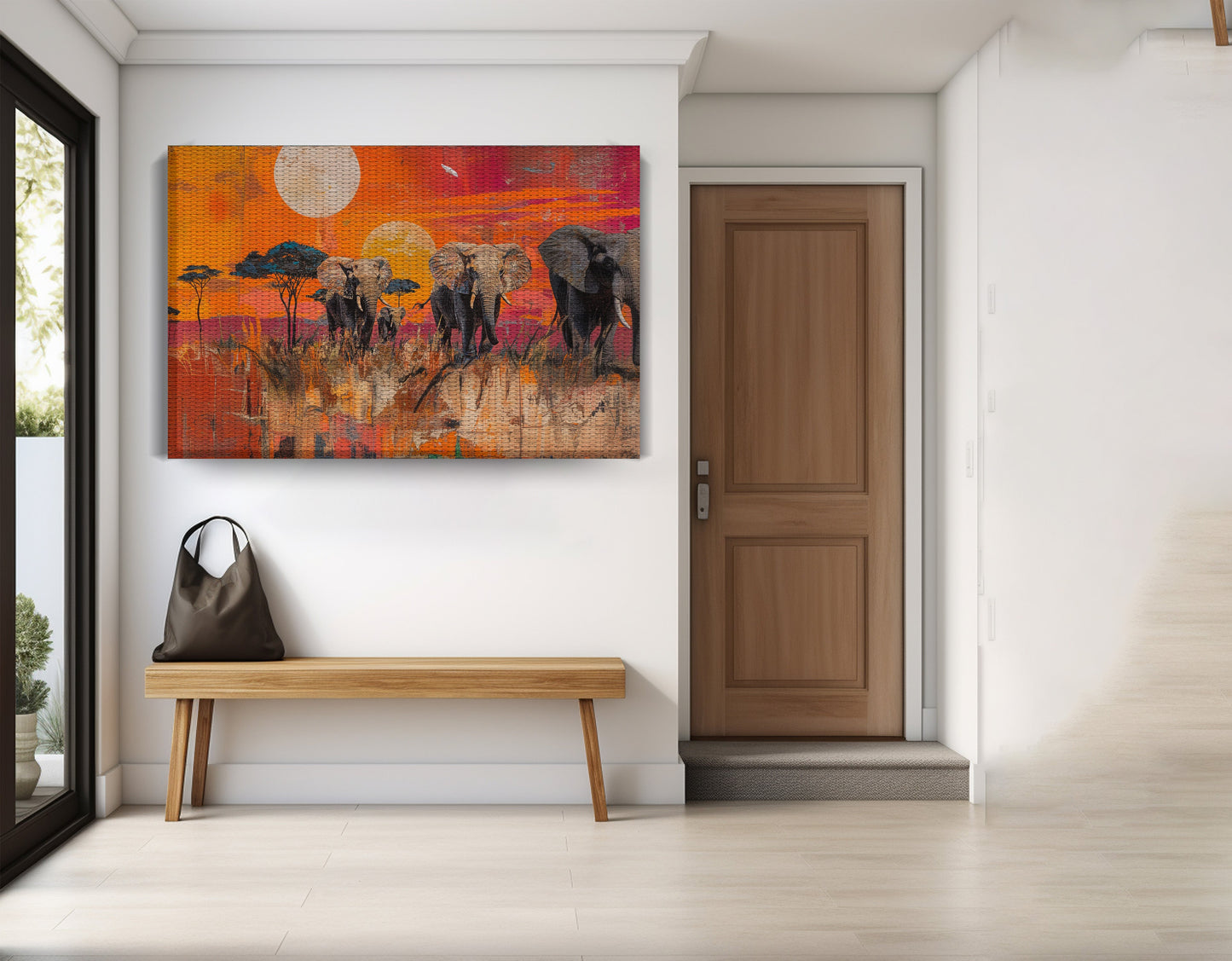 Elephant Family Orange Sunset African American canvas print view 17