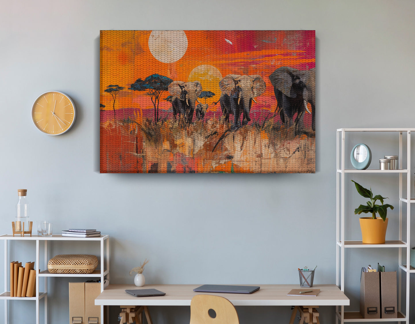 Elephant Family Orange Sunset African American canvas print view 18