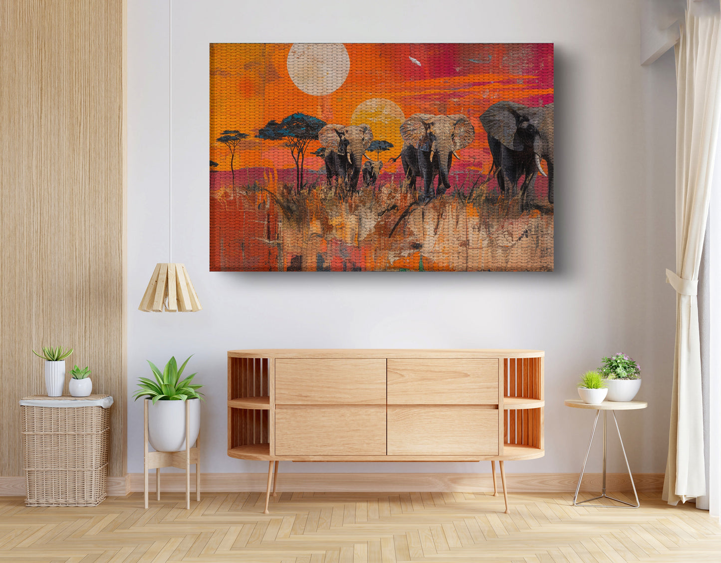 Elephant Family Orange Sunset African American canvas print view 14