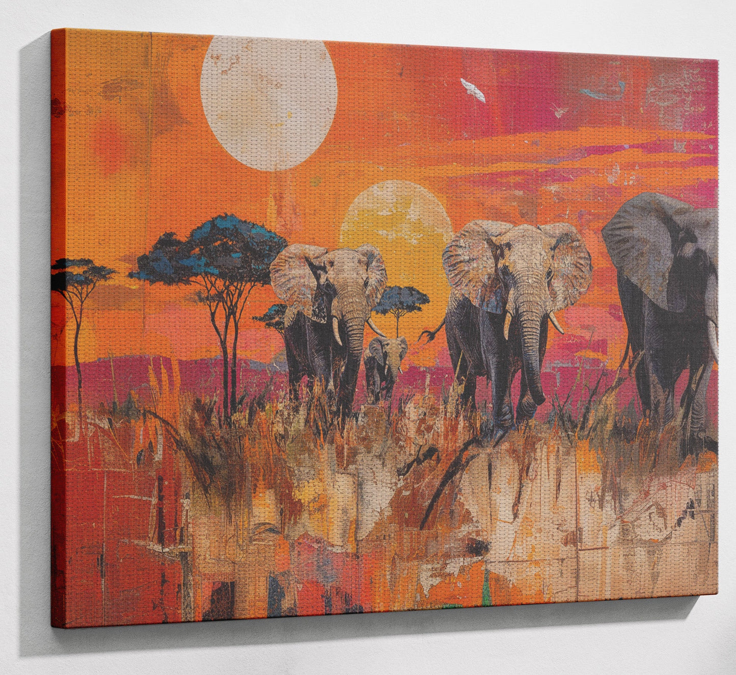 Elephant Family Orange Sunset African American canvas print view 13