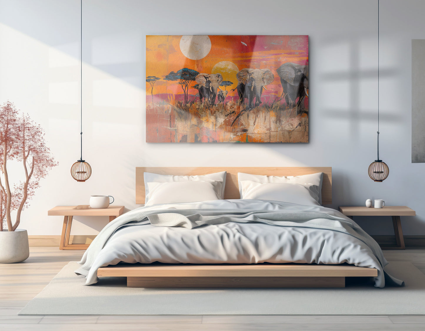 Elephant Family Orange Sunset African American canvas print view 21