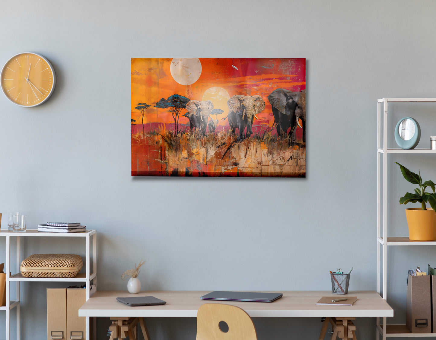 Elephant Family Orange Sunset African American canvas print view 24