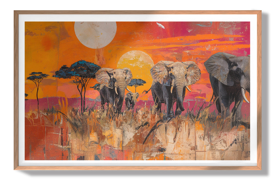 Elephant Family Orange Sunset African American canvas print view 79