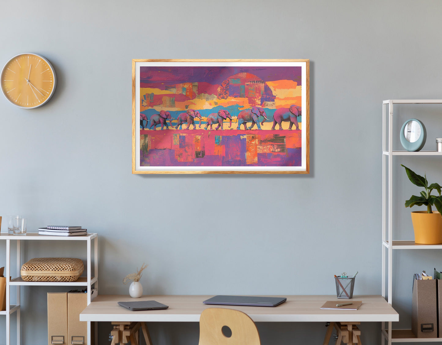 Elephant Herd Sunset Black culture wall art view 78
