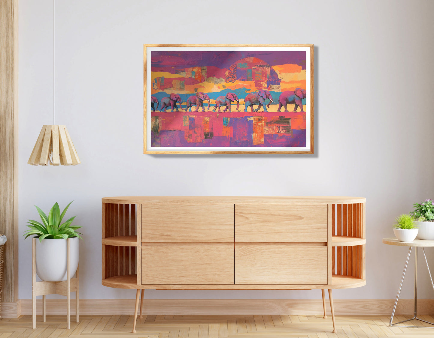 Elephant Herd Sunset Black culture wall art view 74