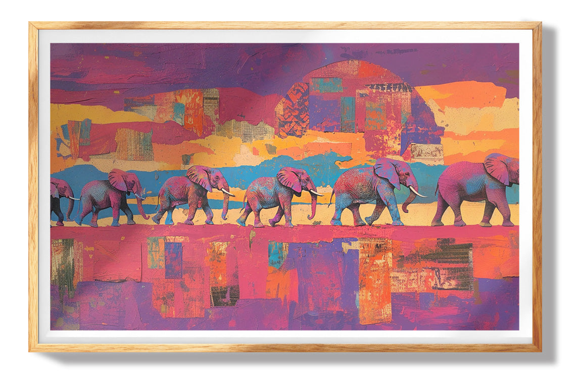 Elephant Herd Sunset Black culture wall art view 73