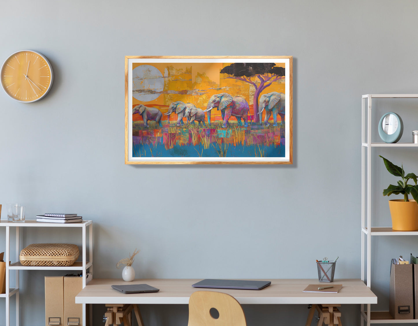 Elephant Family Sunset African American canvas print view 78