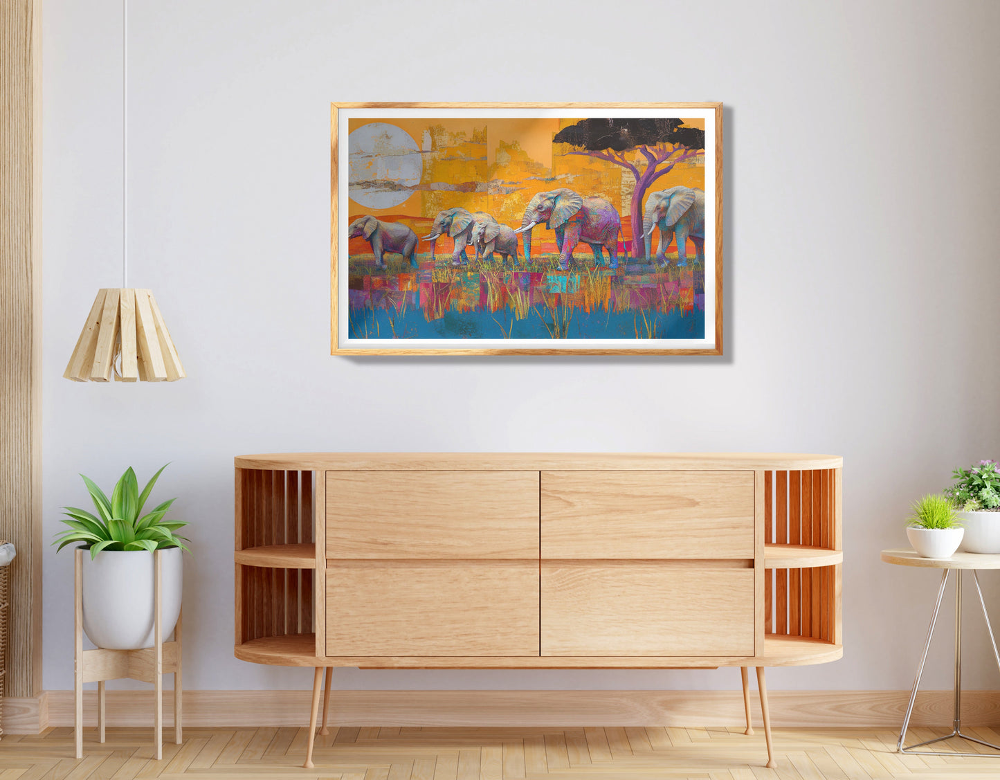 Elephant Family Sunset African American canvas print view 74