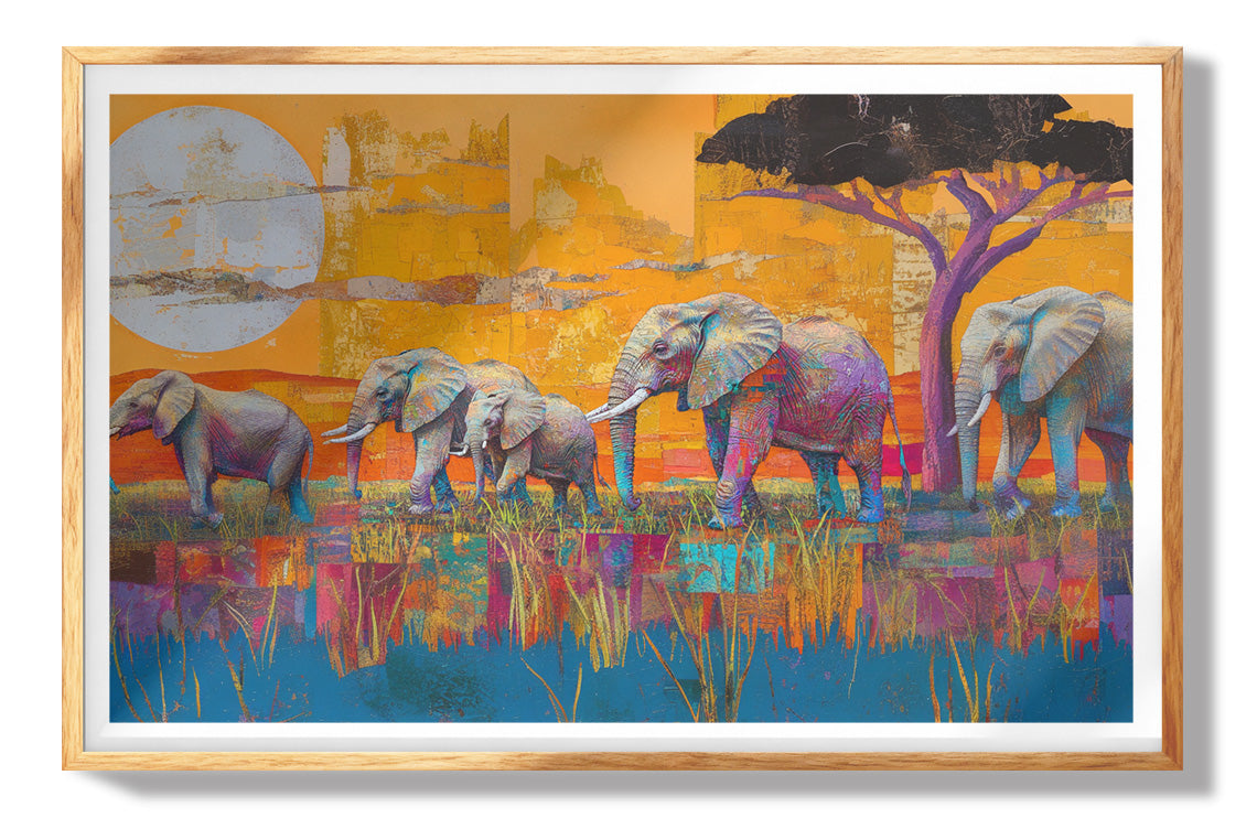 Elephant Family Sunset African American canvas print view 73
