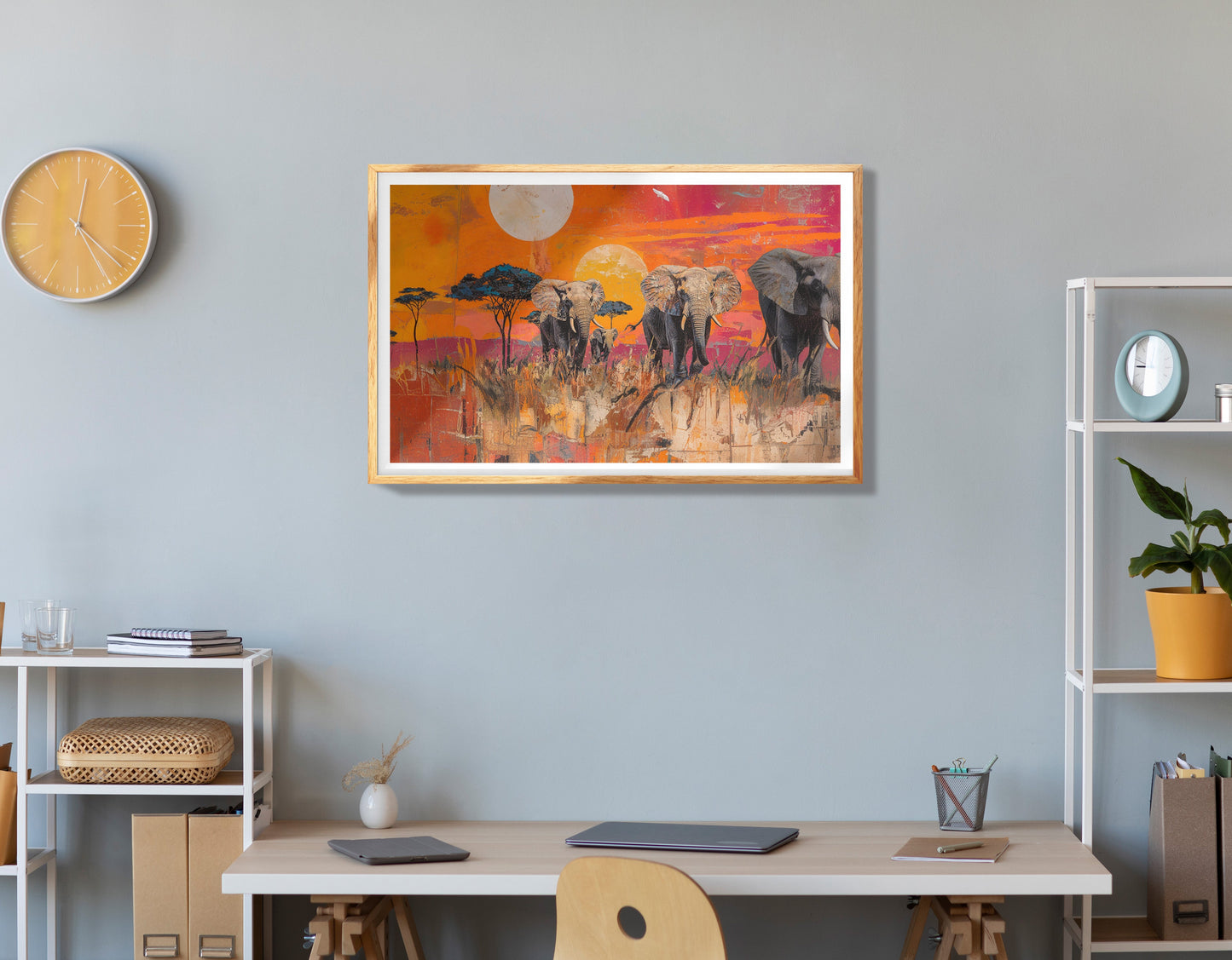 Elephant Silhouette Sunset African American canvas print view 78