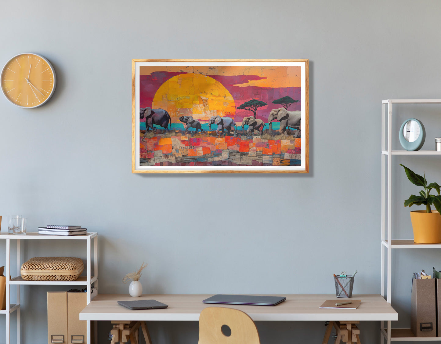 Purple Elephant Herd Sunset African American canvas print view 78