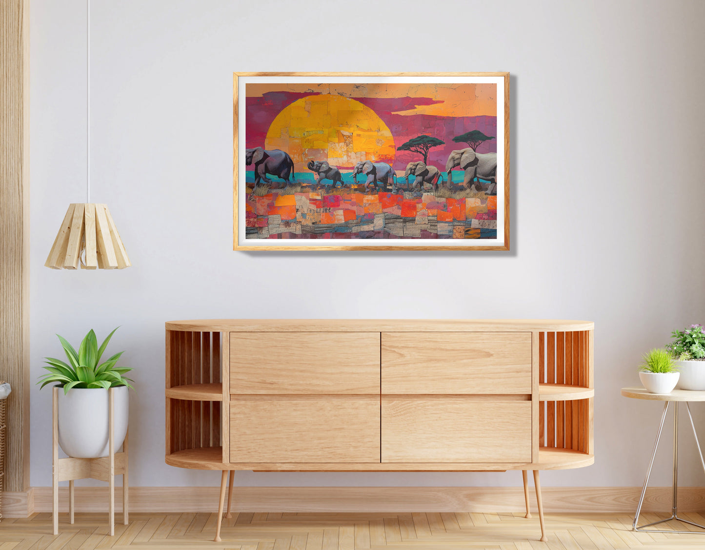 Purple Elephant Herd Sunset African American canvas print view 74