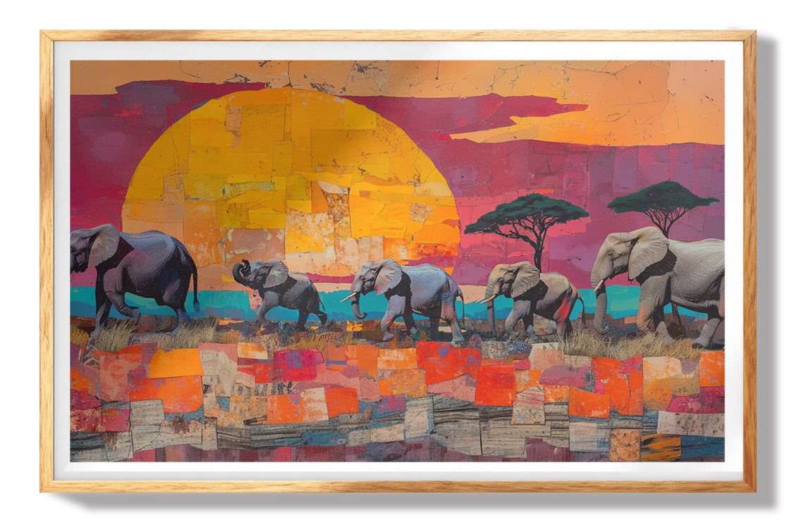 Purple Elephant Herd Sunset African American canvas print view 73