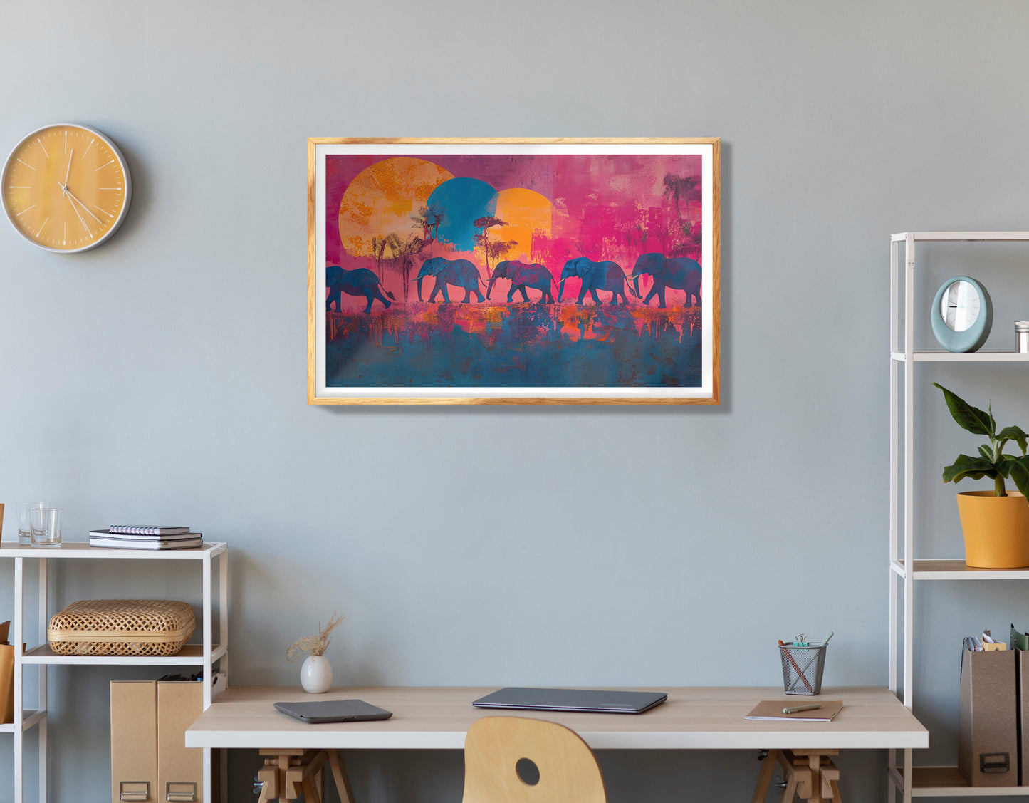 Elephant Family Orange Sunset African American canvas print view 78