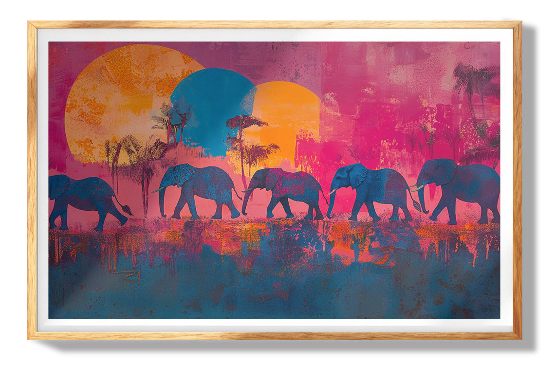 Elephant Family Orange Sunset African American canvas print view 73