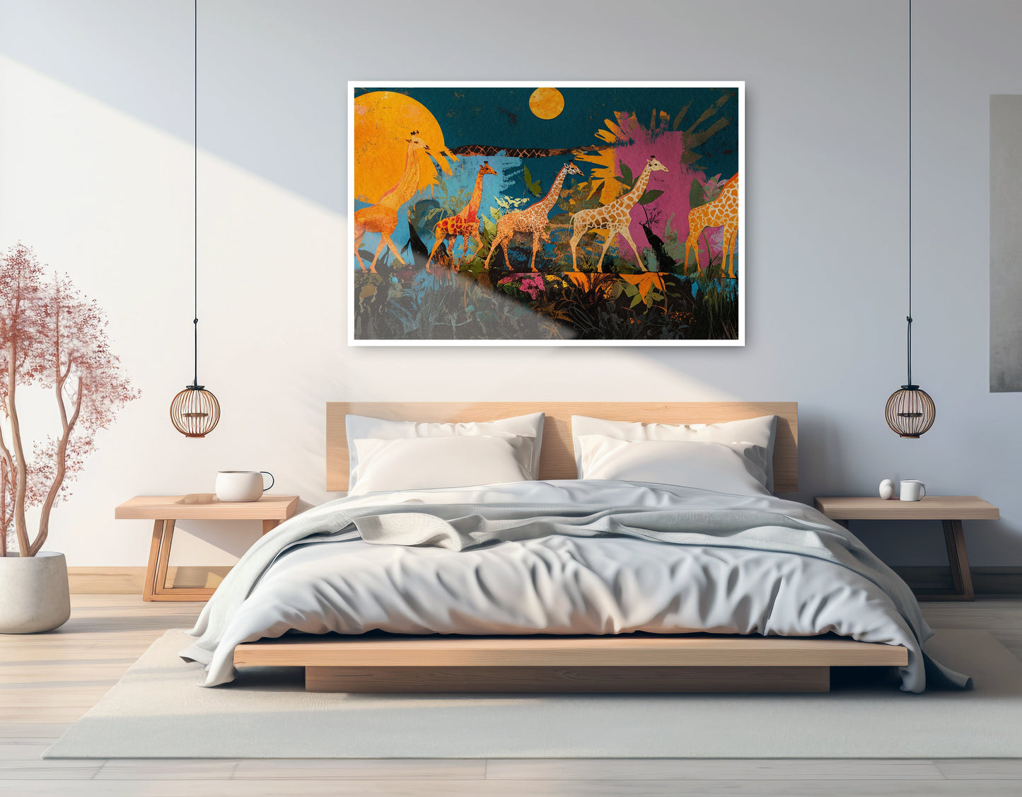 Alternate view of Giraffe Family Sunset Black Black culture wall art canvas print