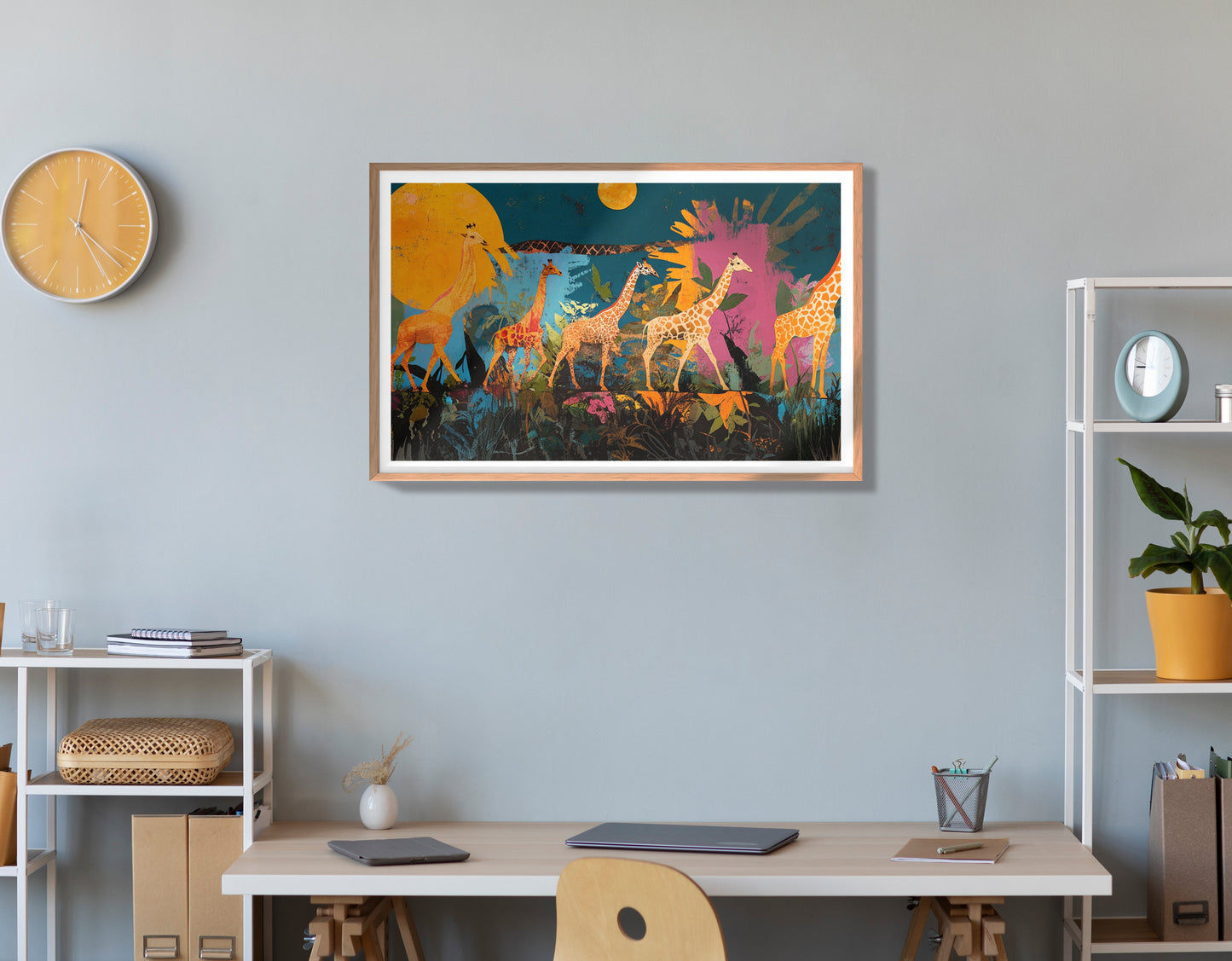 Giraffe Family Sunset Black Black culture wall art view 27