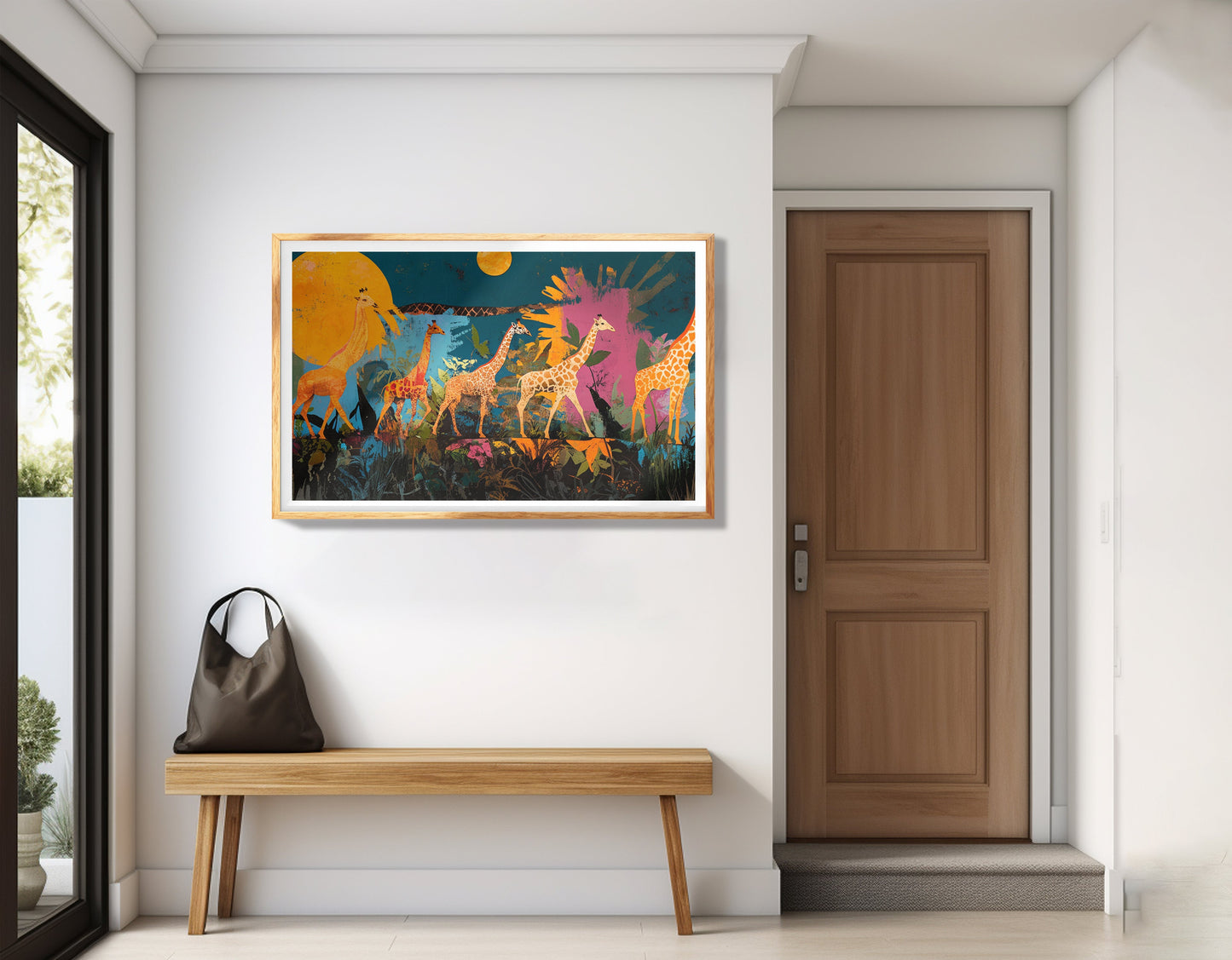 Giraffe Family Sunset Black Black culture wall art view 24