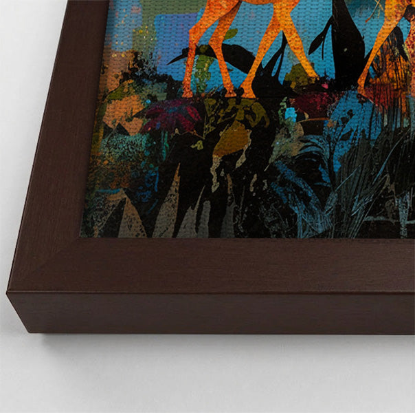 Giraffe Family Sunset Black Black culture wall art print view