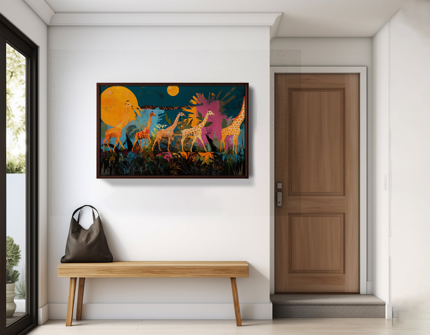 Giraffe Family Sunset Black Black culture wall art view 13