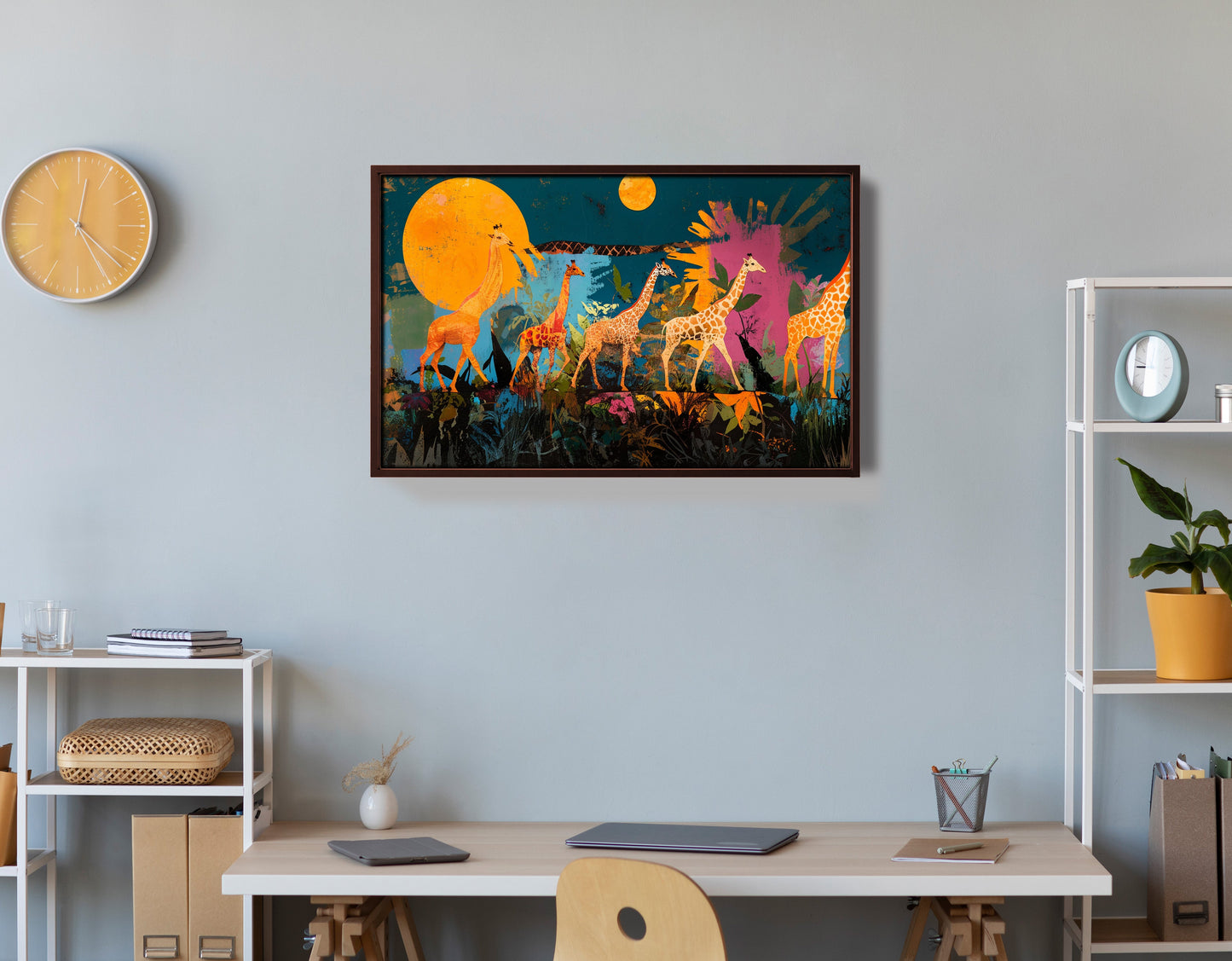 Giraffe Family Sunset Black Black culture wall art view 14