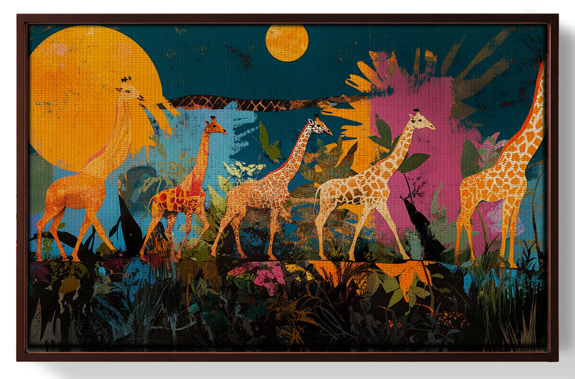 Framed Giraffe Family Sunset Black Black culture wall art for home decor
