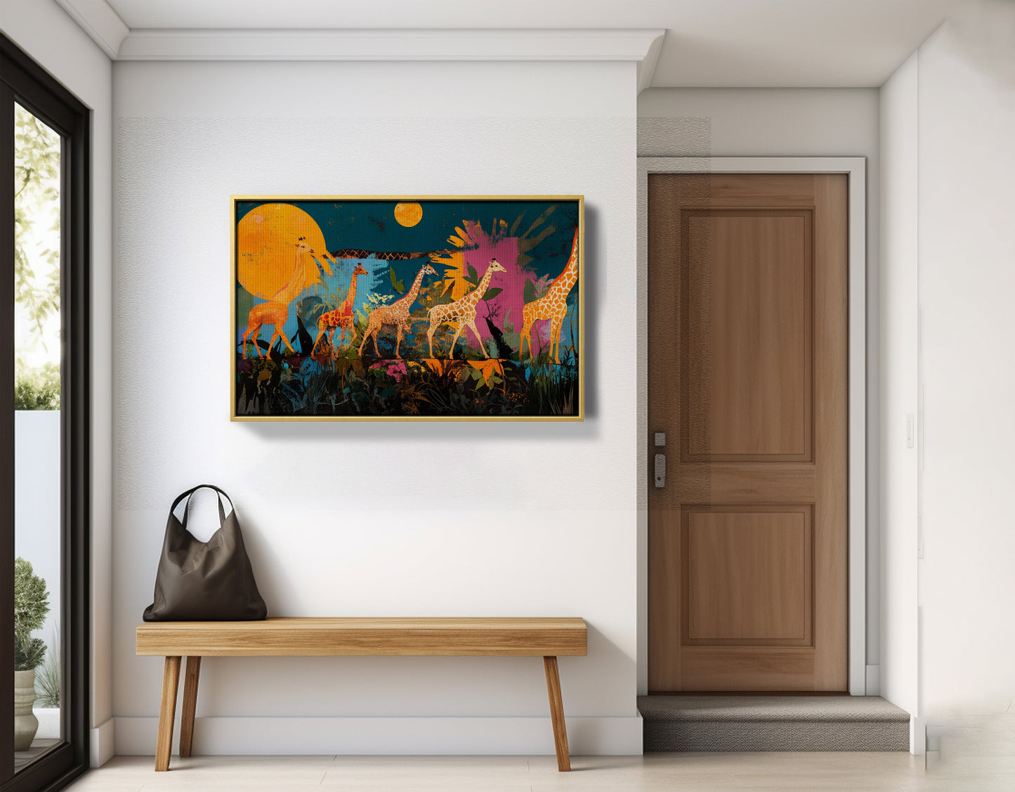 Giraffe Family Sunset Black Black culture wall art view 16
