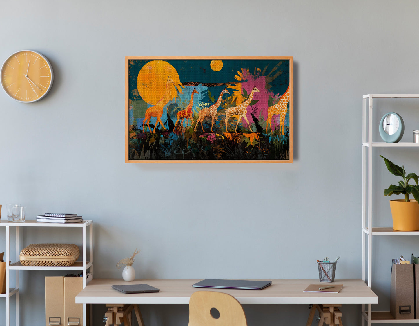Giraffe Family Sunset Black Black culture wall art view 18