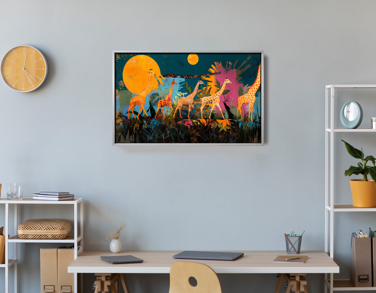 Giraffe Family Sunset Black Black culture wall art view 21