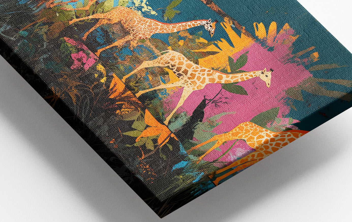 Close-up of Giraffe Family Sunset Black Black culture wall art detail