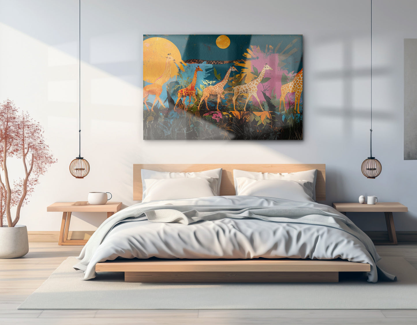 Giraffe Family Sunset Black Black culture wall art artwork view