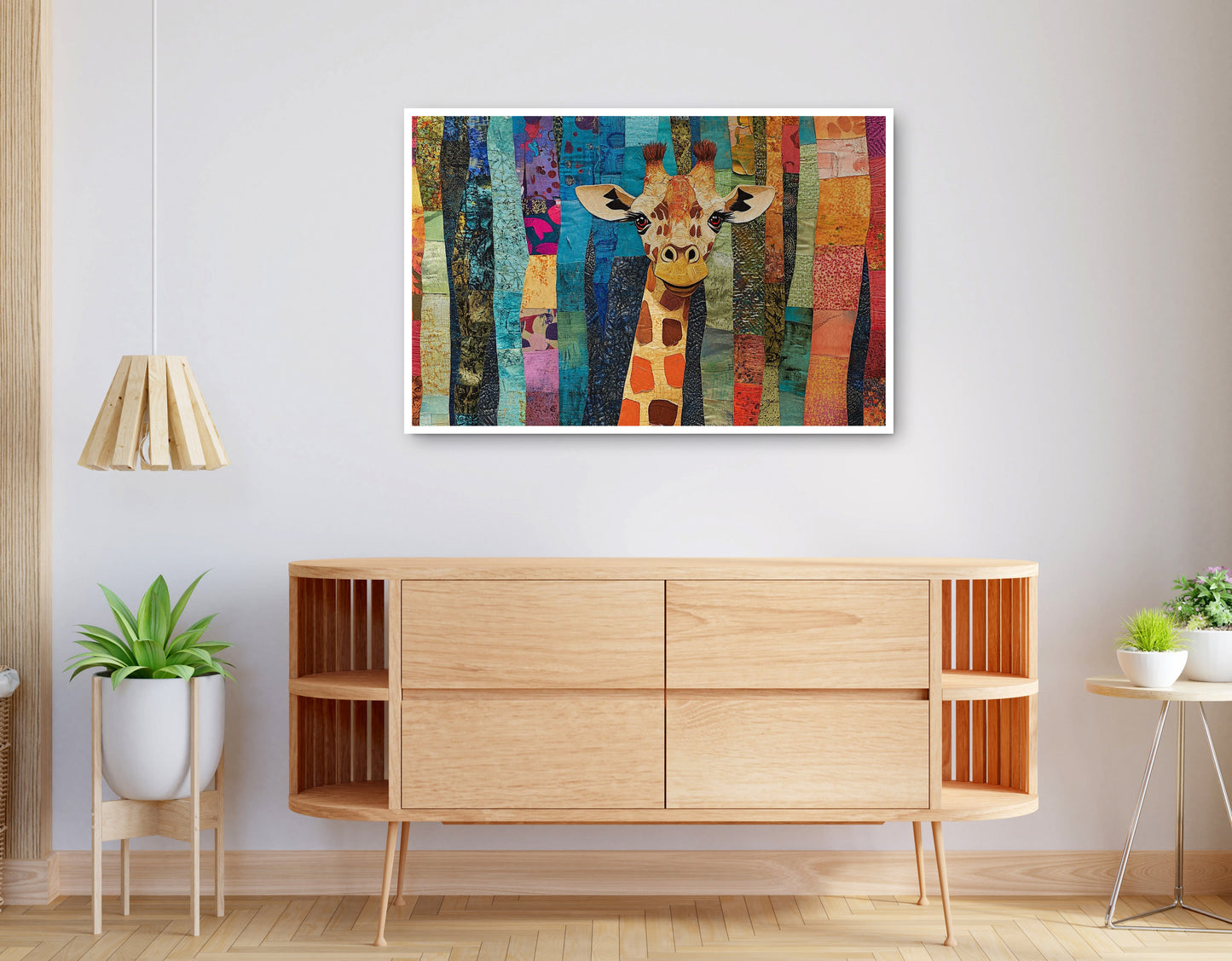 Giraffe Forest Pattern African American canvas print displayed as living room wall decor