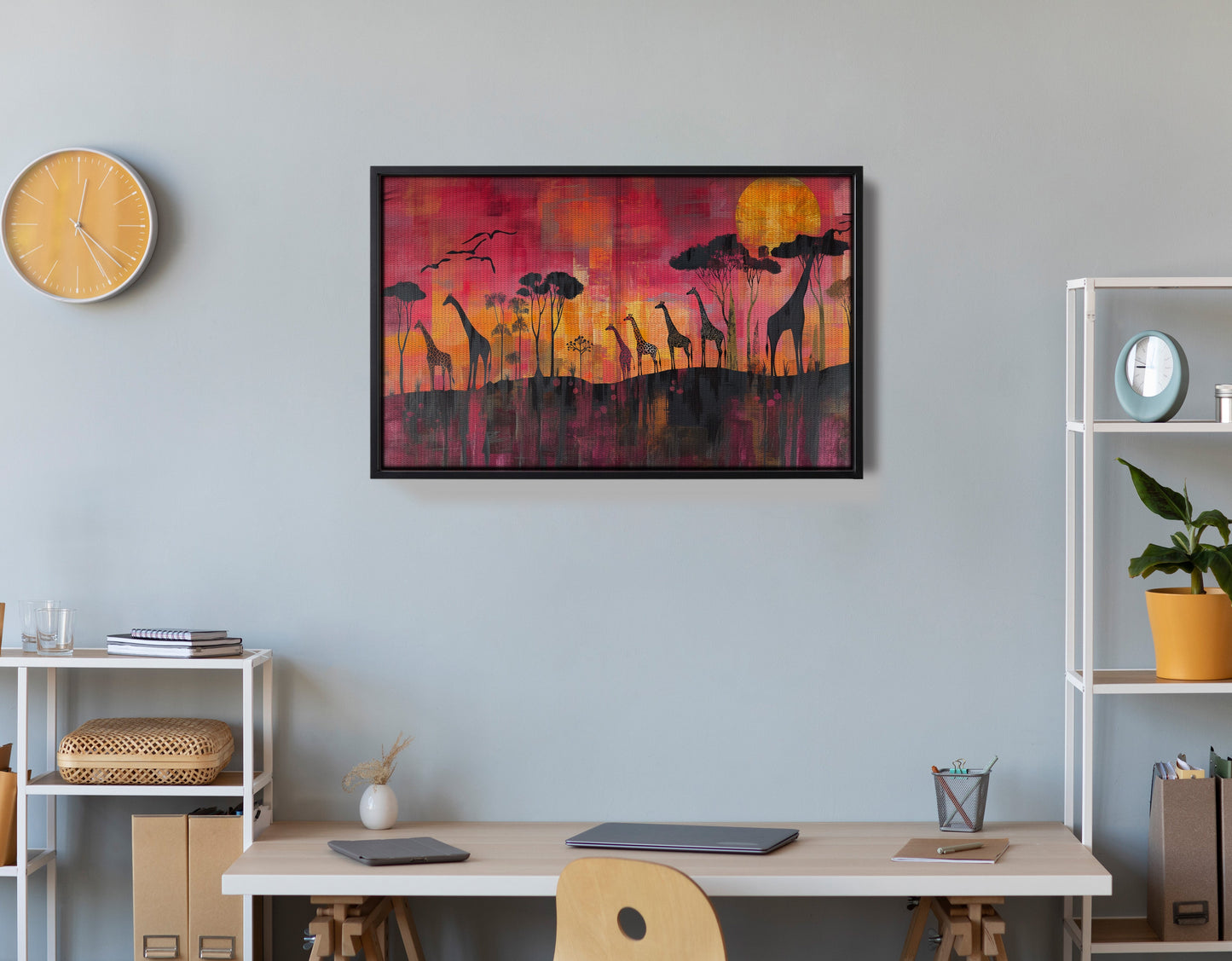 Giraffe Sunset Silhouette Black African American canvas print view 14