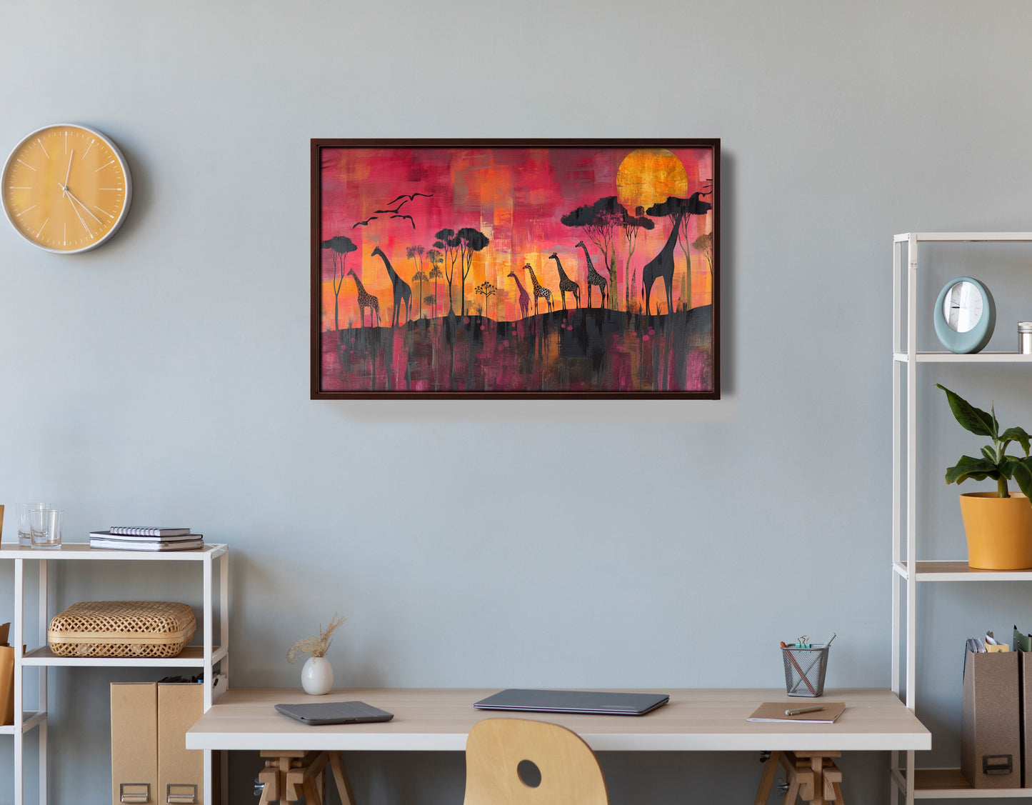 Giraffe Sunset Silhouette Black African American canvas print view 18