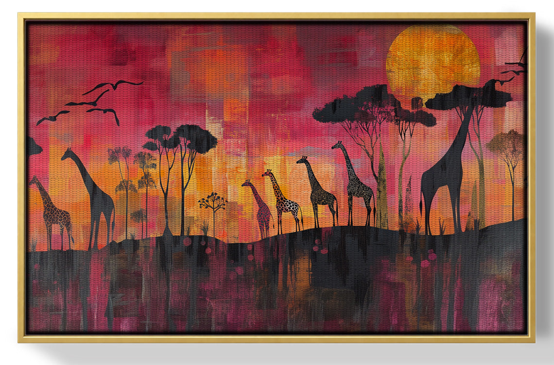 Framed Giraffe Sunset Silhouette Black African American canvas print for home decor