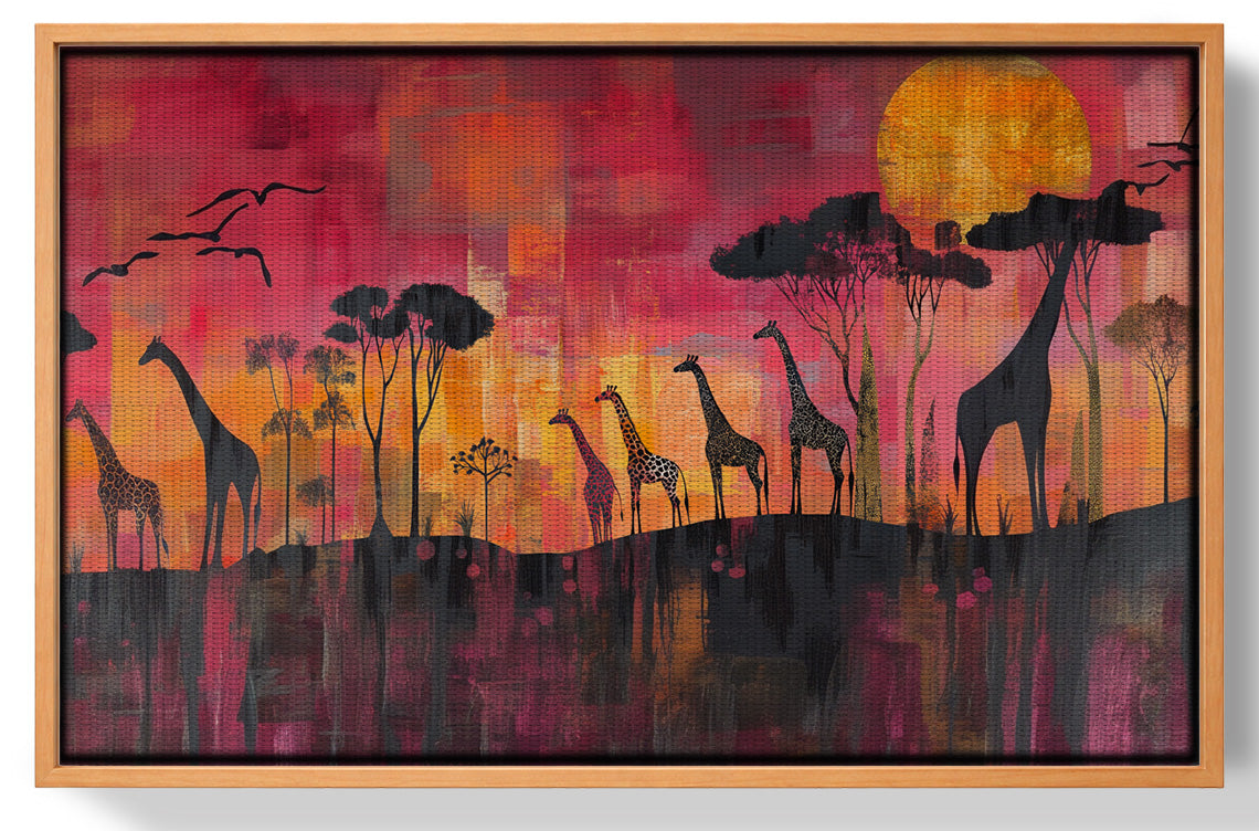 Giraffe Sunset Silhouette Black African American canvas print view 25
